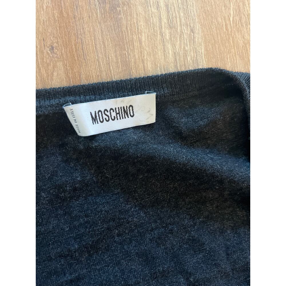 Moschino Virgin Wool Faux Wrap Sweater Dress Size 8 Gray Long Sleeves Flawed - Picture 5 of 11